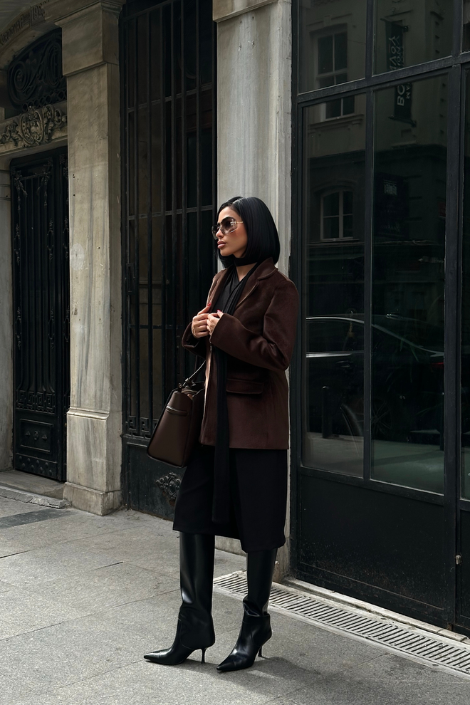 Ello Brown Elegant Single Breasted Blazer Jacket Wholesale Clothing Fall