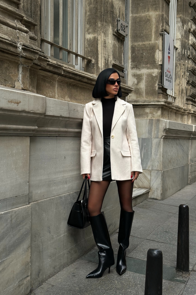 Ello Beige Elegante Einreihiger Blazer Jacke Großhandelskleidung Herbst