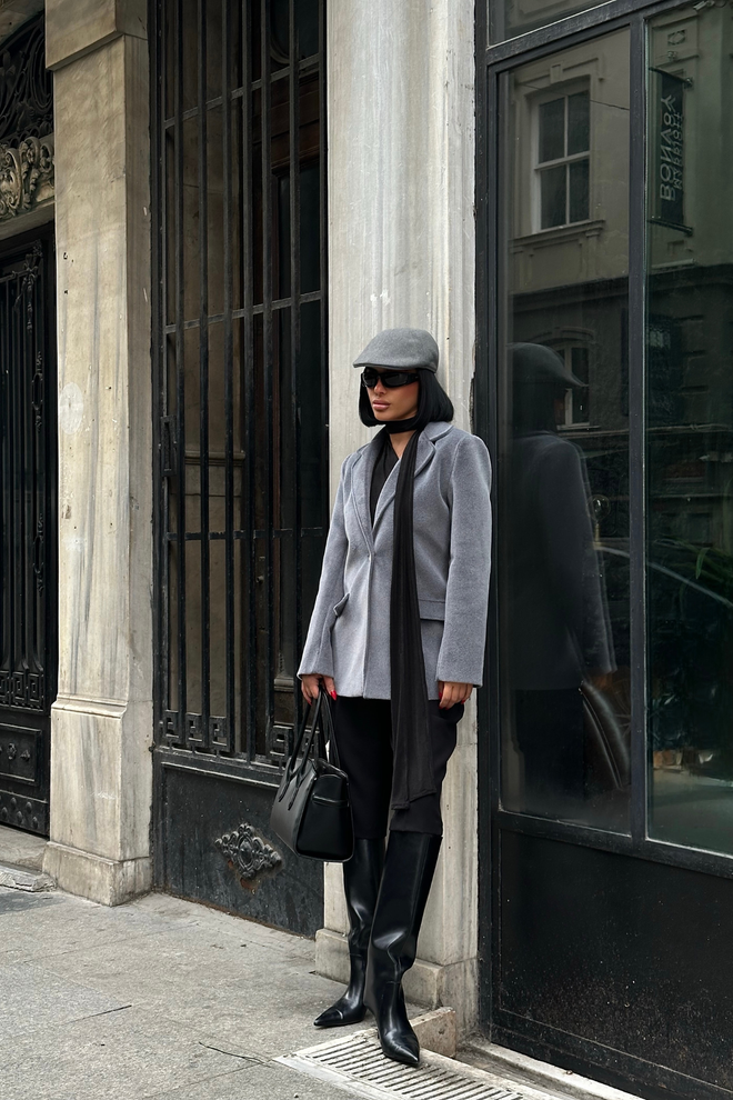 Ello Grau Eleganter Einreihiger Blazer Jacke Großhandelskleidung Frühling