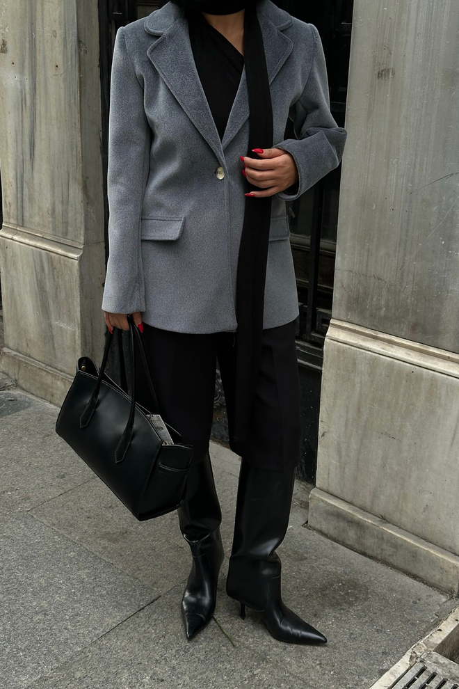 Ello Grau Eleganter Einreihiger Blazer Jacke Großhandelskleidung 1