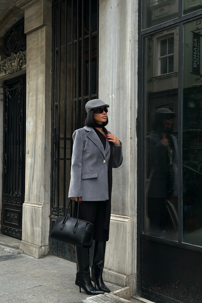 Ello Grau Eleganter Einreihiger Blazer Jacke Großhandelskleidung Arbeit