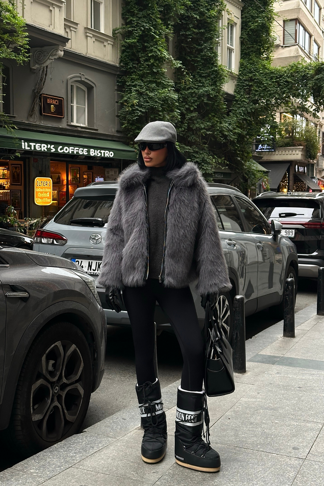 Ello Grey Fur Jacket With Hooded Collar Wholesale Clothing Lounge