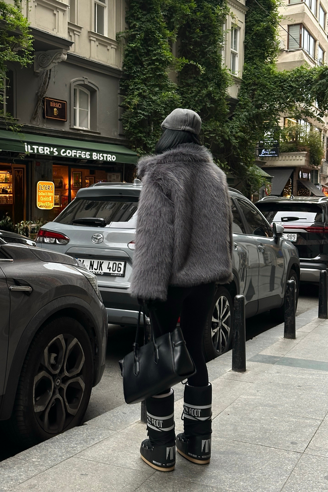 Ello Grey Fur Jacket With Hooded Collar Wholesale Clothing Vintage