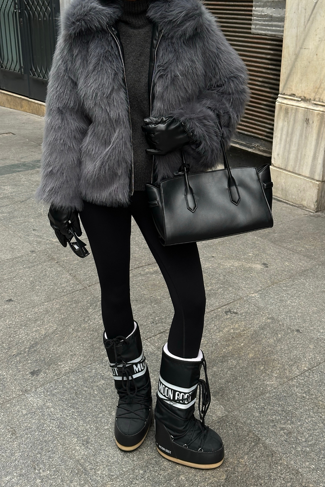 Ello Grey Fur Jacket With Hooded Collar Wholesale Clothing 1