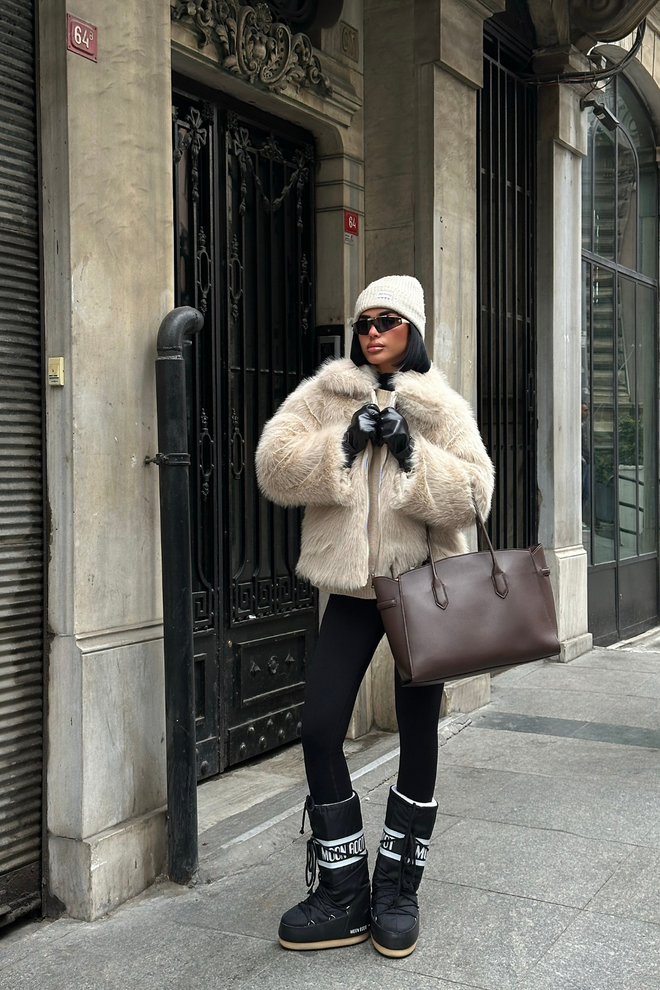 Ello Jaqueta De Pele Bege Com Zíper E Bolso Inclinado Roupas por atacado Casual