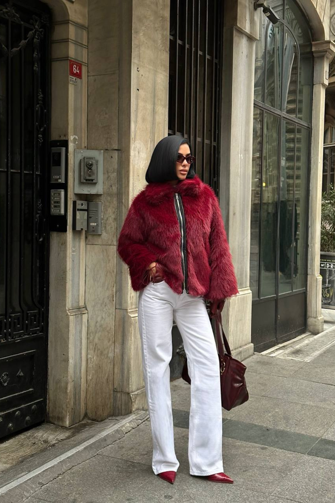 Ello Jaqueta De Pelagem Vermelho Clarete Roupas por atacado Casual