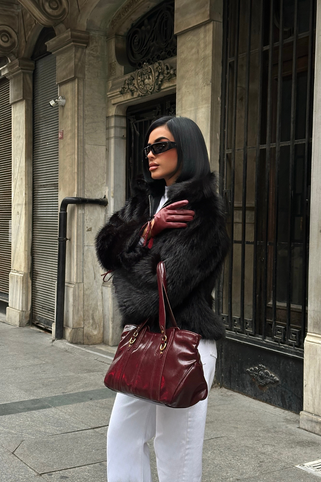 Ello Black Fur Jacket With Hooded Collar Elegant And Glam Wholesale Clothing Fall