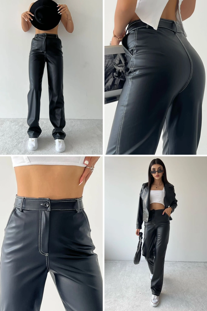 Модел на дрехи на едро носи 19949 - Pants - Black, турски едро Панталони на Etika