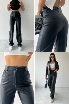 Ένα μοντέλο χονδρικής πώλησης ρούχων φοράει 19949 - Pants - Black, τούρκικο Παντελόνι χονδρικής πώλησης από Etika