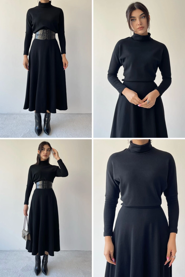 Ein Bekleidungsmodell aus dem Großhandel trägt 25578 - Dress - Black, türkischer Großhandel Kleid von Etika
