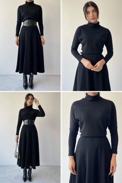 A wholesale clothing model wears 25578 - Dress - Black, Turkish wholesale Dress of Etika