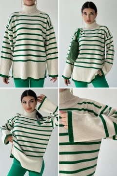 Модел на дрехи на едро носи 25581 - Sweater - Ecru And Green, турски едро пуловер на Etika