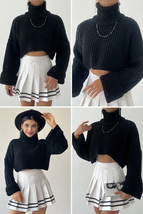 A model wears 28387 - Sweater - Black, wholesale Sweater of Etika to display at Lonca