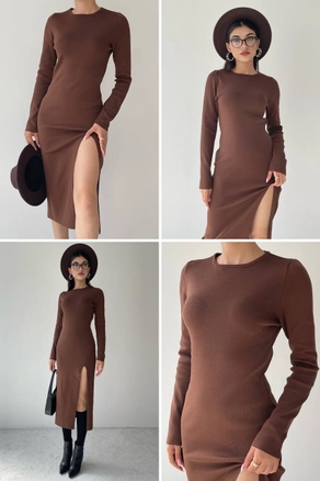 A model wears 28404 - Dress - Brown, wholesale Dress of Etika to display at Lonca