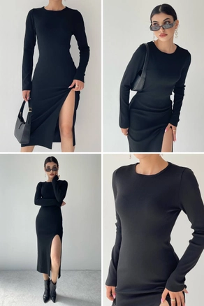 A model wears 28405 - Dress - Black, wholesale Dress of Etika to display at Lonca