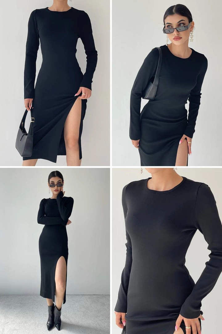 A wholesale clothing model wears 28405 - Dress - Black, Turkish wholesale Dress of Etika