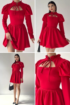 A model wears 28401 - Dress - Red, wholesale Dress of Etika to display at Lonca