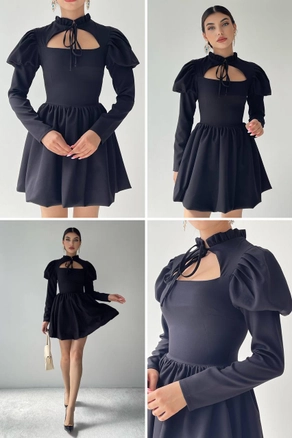 A model wears 28402 - Dress - Black, wholesale Dress of Etika to display at Lonca