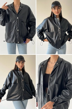 A model wears 29599 - Jacket - Black, wholesale Jacket of Etika to display at Lonca
