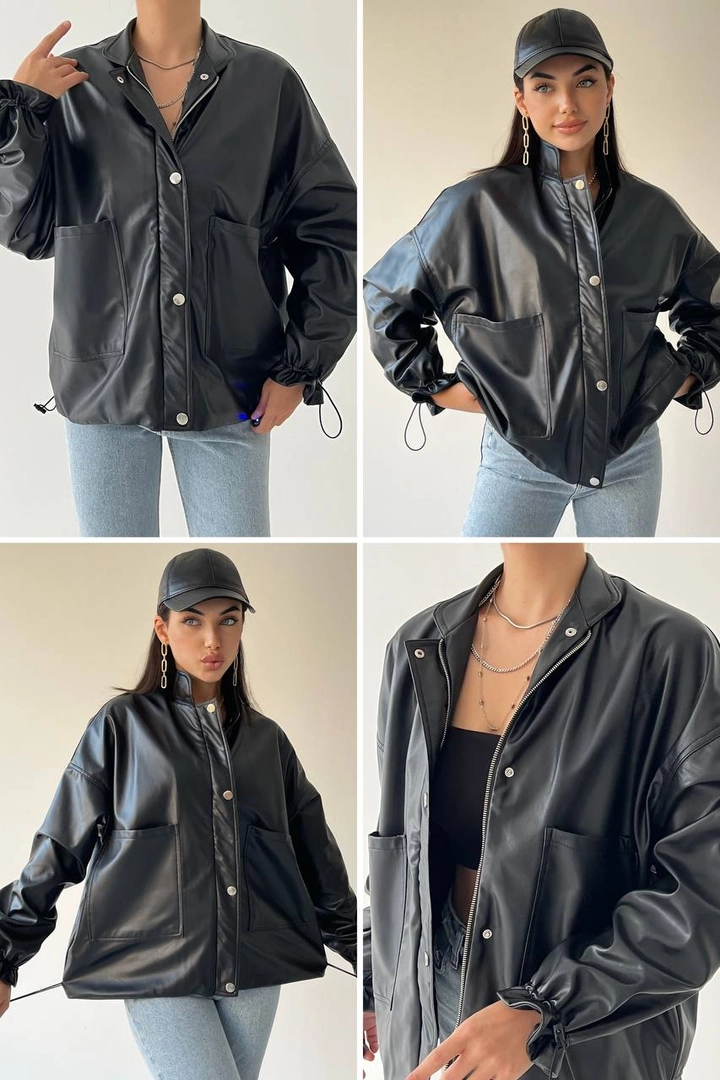 A wholesale clothing model wears 29599 - Jacket - Black, Turkish wholesale Jacket of Etika