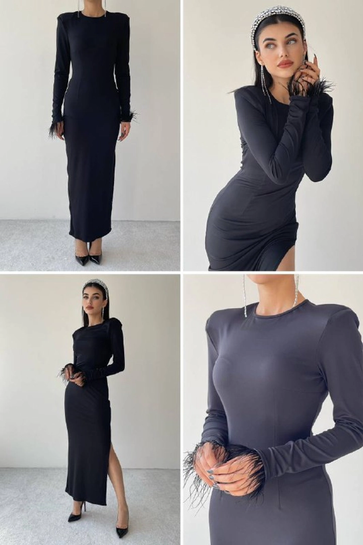 Una modella di abbigliamento all'ingrosso indossa 30556 - Dress - Black, vendita all'ingrosso turca di Vestito di Etika