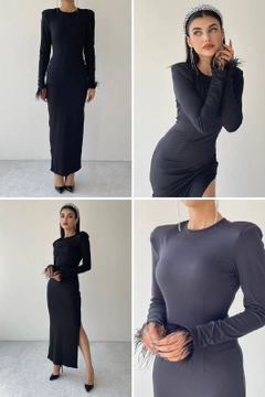 Una modella di abbigliamento all'ingrosso indossa 30556 - Dress - Black, vendita all'ingrosso turca di Vestito di Etika