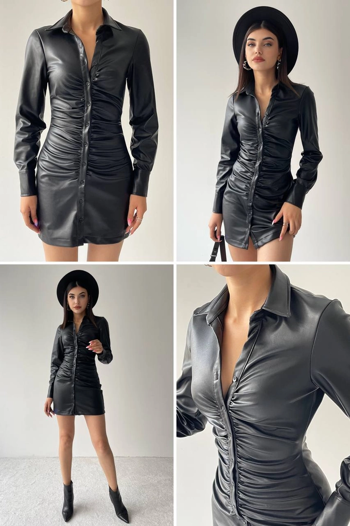 Модел на дрехи на едро носи 30552 - Dress - Black, турски едро рокля на Etika
