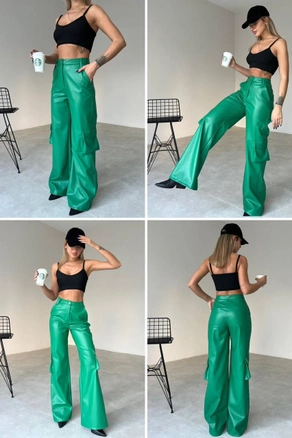 A model wears 32784 - Pants - Green, wholesale Pants of Etika to display at Lonca