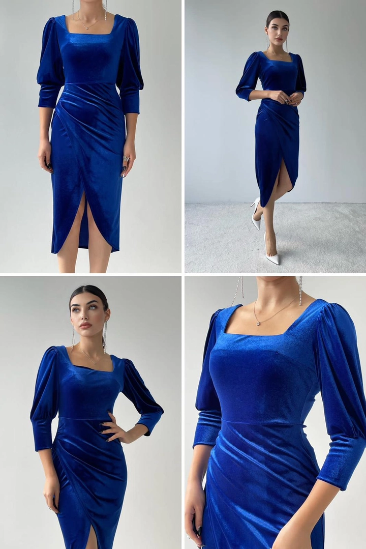 A wholesale clothing model wears 32782 - Dress - Saxe, Turkish wholesale Dress of Etika