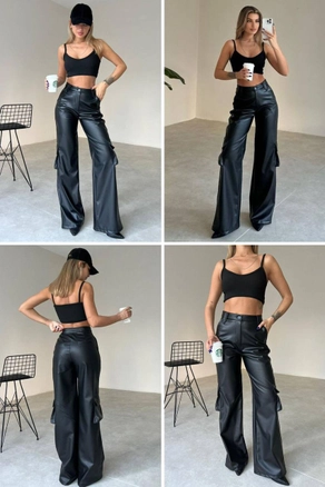 A model wears 32927 - Pants - Black, wholesale Pants of Etika to display at Lonca