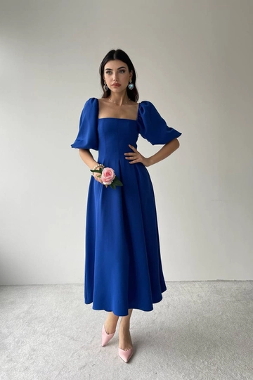 A wholesale clothing model wears  Benjamin A-Line Skirt Midi Dress
, Turkish wholesale Dress of Etika