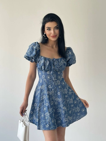 A wholesale clothing model wears  Blueberry Mini Dress
, Turkish wholesale Dress of Etika