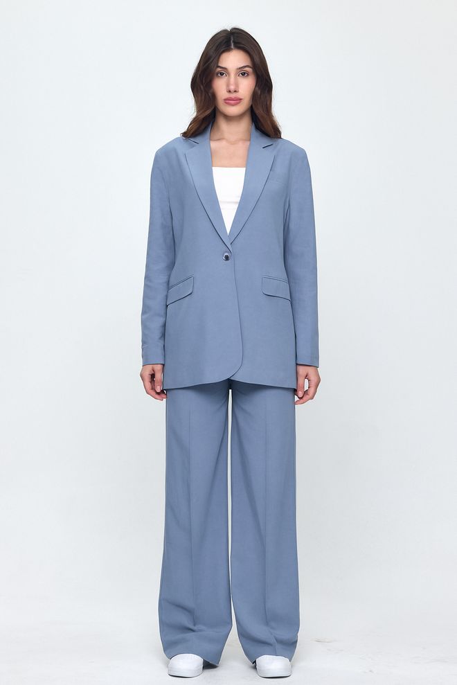 Evable Σετ Παντελονιών Nob Blue Linen Γυναικεία Υπερμεγέθη Μπουφάν Χονδρικό εμπόριο ενδυμάτων Επίσημο