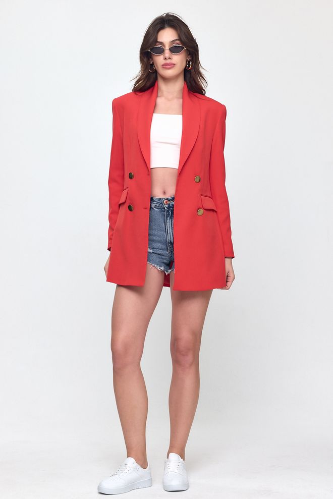 Evable Nob Red Button Detailed Jacket Wholesale Clothing 2