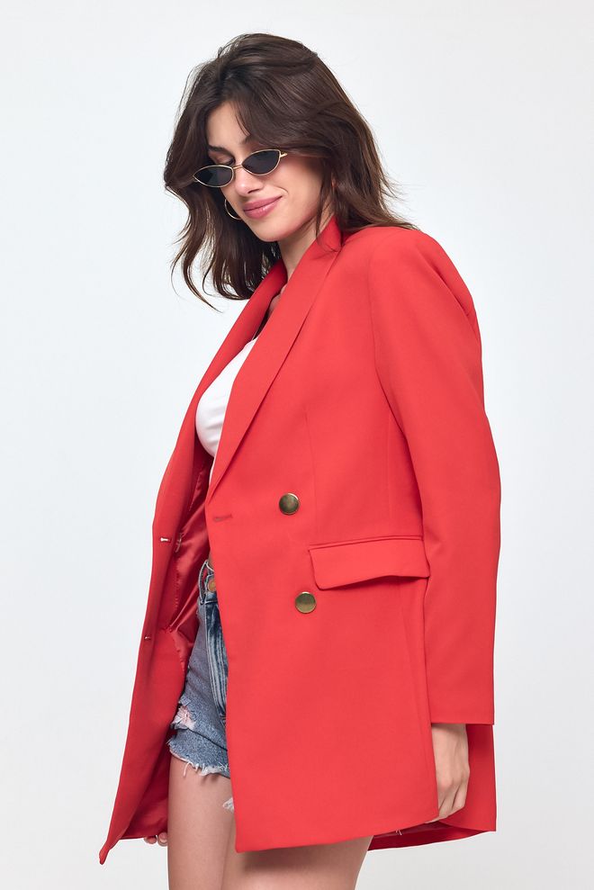 Evable Nob Red Button Detailed Jacket Wholesale Clothing Spring