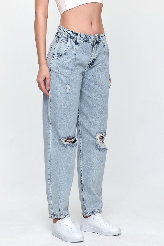 Evable Jeans Blu Con Dettagli A Vita Alta Nob Abbigliamento all'ingrosso Casuale