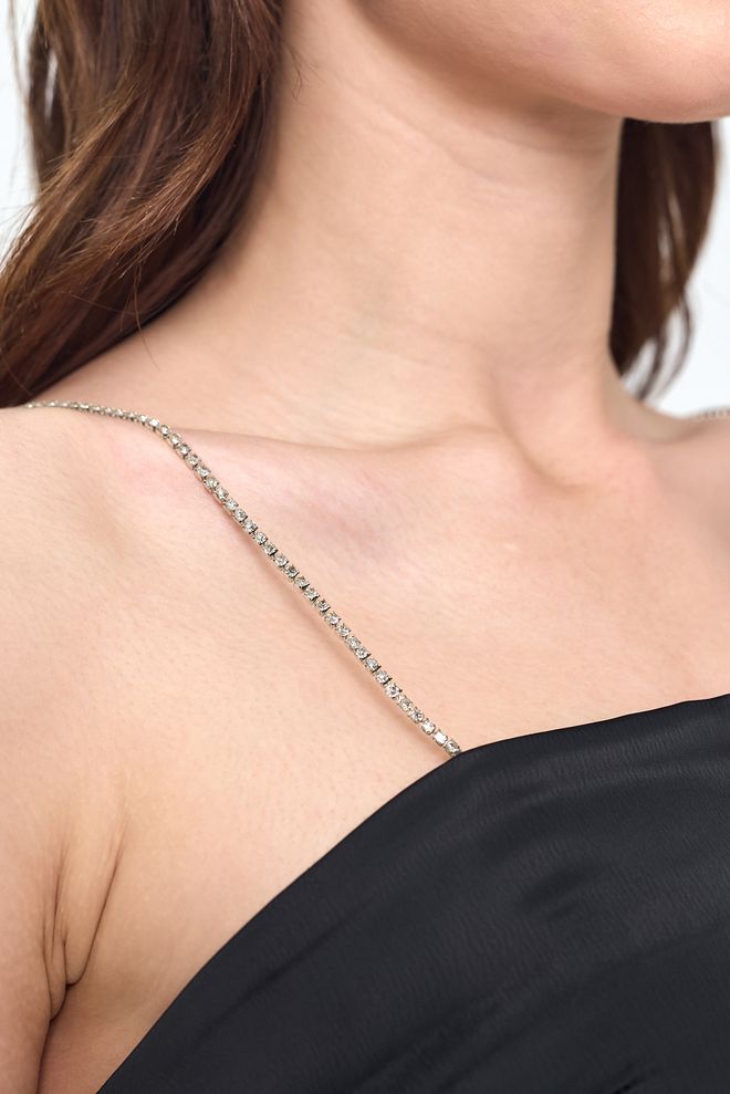 Evable Nob Minikleid Aus Satin Mit Steinriemen Schwarz Großhandelskleidung 5