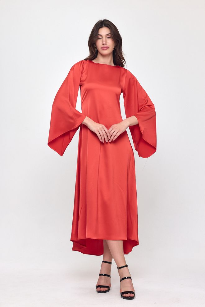 Evable Długa Sukienka Z Rękawem Satynowym Nietoperzem Nob Red Hurtowa sprzedaż odzieży Bez tkaniny