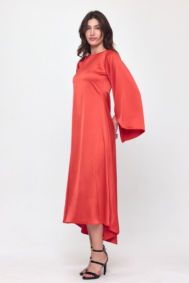 Evable Długa Sukienka Z Rękawem Satynowym Nietoperzem Nob Red Hurtowa sprzedaż odzieży Wieczor