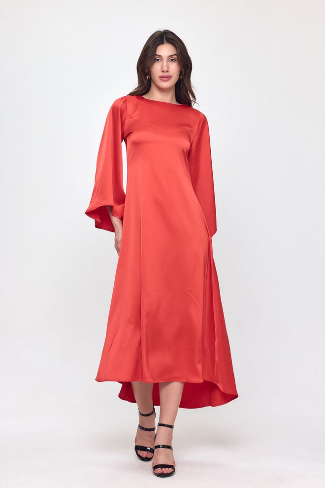 Evable Długa Sukienka Z Rękawem Satynowym Nietoperzem Nob Red Hurtowa sprzedaż odzieży Wiosna