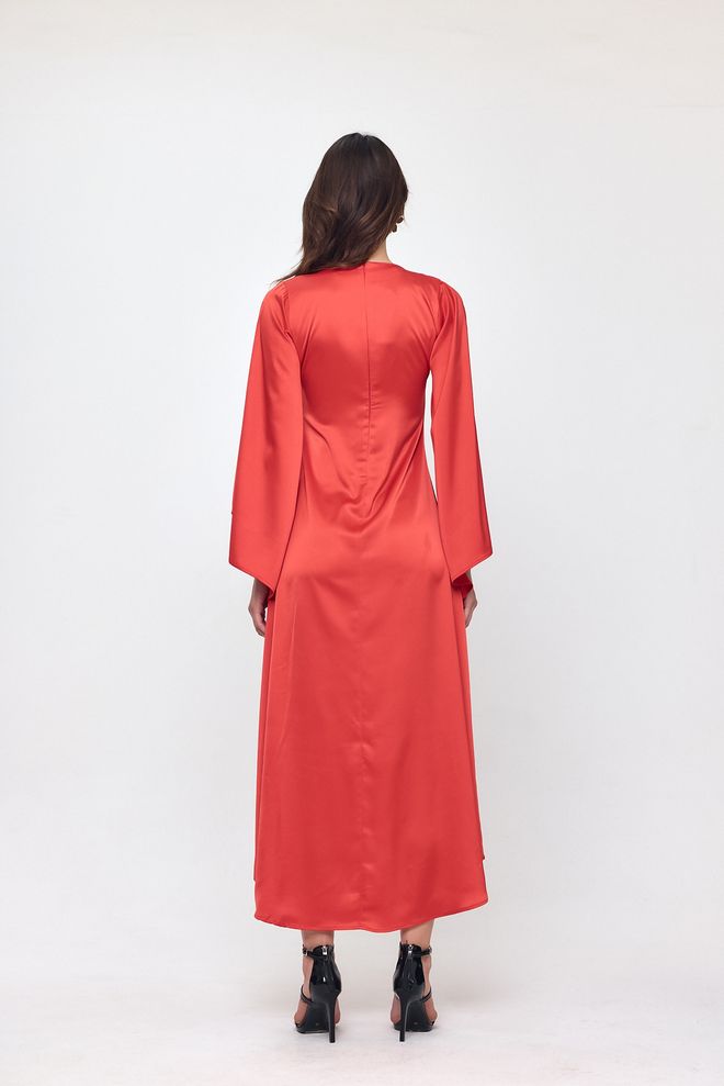 Evable Długa Sukienka Z Rękawem Satynowym Nietoperzem Nob Red Hurtowa sprzedaż odzieży Formalny