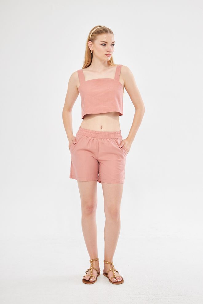 Evable Linen Shorts Pink Wholesale Clothing Linen