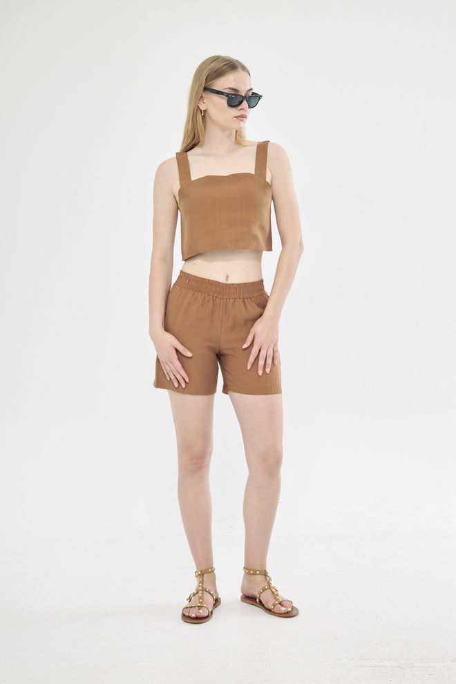 Evable Linen Shorts Brown Wholesale Clothing Summer
