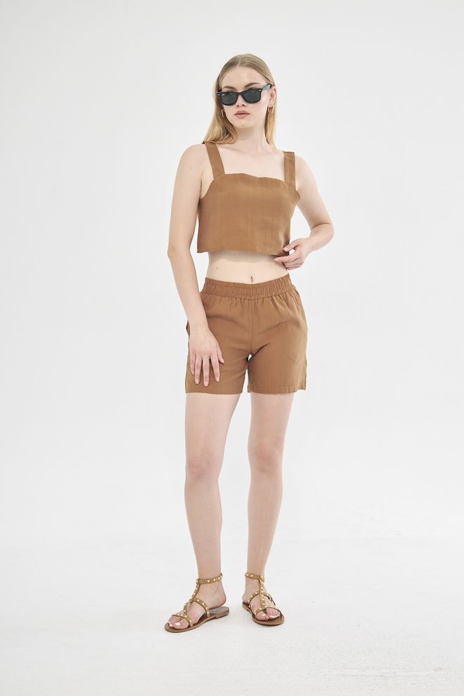 Evable Linen Shorts Brown Wholesale Clothing 4