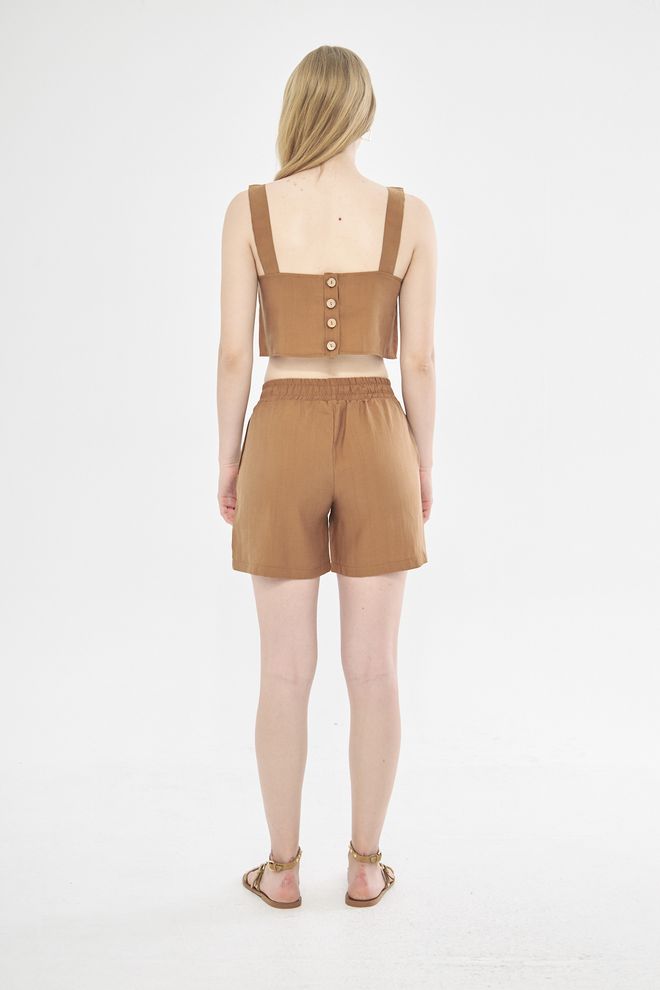 Evable Linen Shorts Brown Wholesale Clothing 5