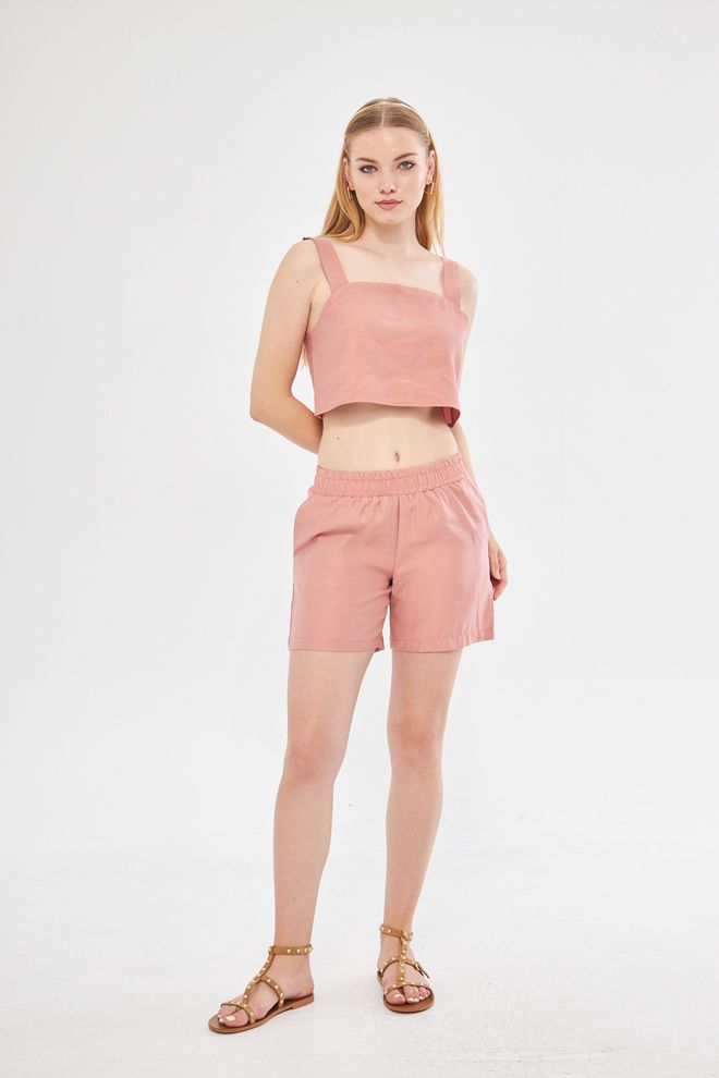 Evable Nao Linen Set Square Neck Blouse In Pink Wholesale Clothing Birthday