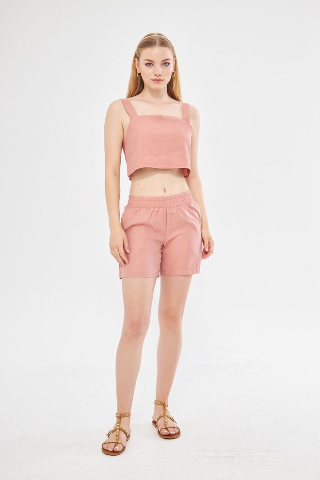 Evable Nao Linen Set Square Neck Blouse In Pink Wholesale Clothing Linen