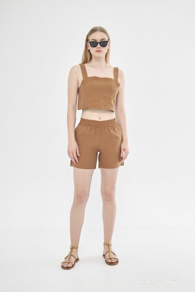 Evable Nao – Leinenbluse Mit Eckigem Ausschnitt In Braun Großhandelskleidung Leinen