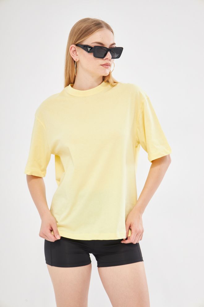 Evable Maglietta Girocollo Gialla In Cotone Bfend Abbigliamento all'ingrosso Casuale