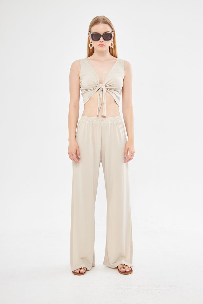 Evable Joi Beach – Exklusive Hose Mit Schlitz Und Weitem Bein In Beige Großhandelskleidung Lässig
